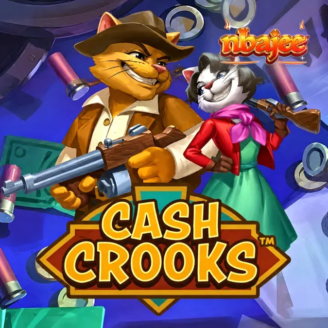 Cash Crooks স্লট গেমের একটি দৃশ্য যেখানে ভল্ট ডায়াল এবং কার্টুন বিড়ালদের দেখা যাচ্ছে